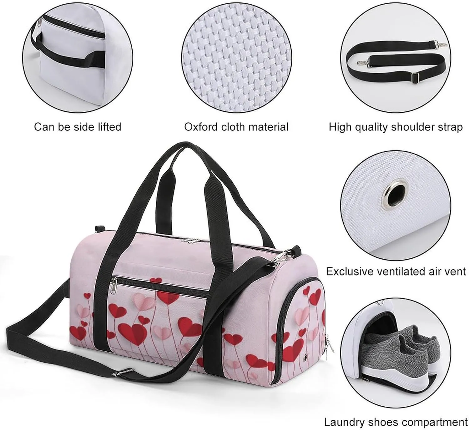 Happy Valentine Day Duffel Bag for Men Women with Shoe Compartment Waterproof Gym Travel