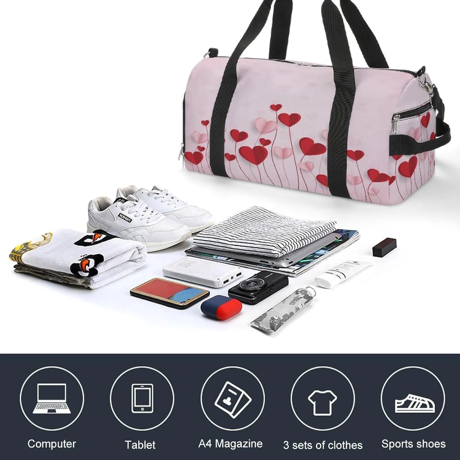 Happy Valentine Day Duffel Bag for Men Women with Shoe Compartment Waterproof Gym Travel