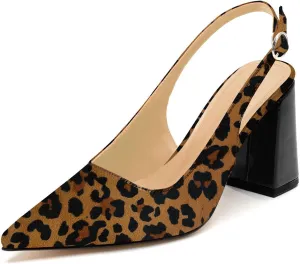 heelchic Slingback Heels for Women Block Heel Pointed Closed Toe Chunky Heel Slip on Wedding Dress Shoes Comfortable