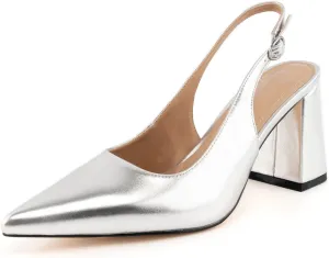 heelchic Slingback Heels for Women Block Heel Pointed Closed Toe Chunky Heel Slip on Wedding Dress Shoes Comfortable