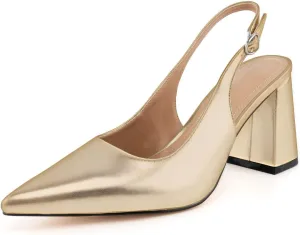 heelchic Slingback Heels for Women Block Heel Pointed Closed Toe Chunky Heel Slip on Wedding Dress Shoes Comfortable