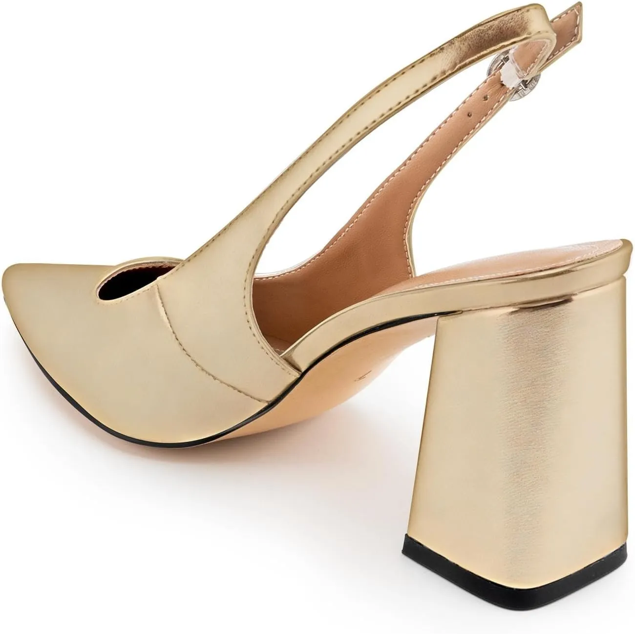 heelchic Slingback Heels for Women Block Heel Pointed Closed Toe Chunky Heel Slip on Wedding Dress Shoes Comfortable