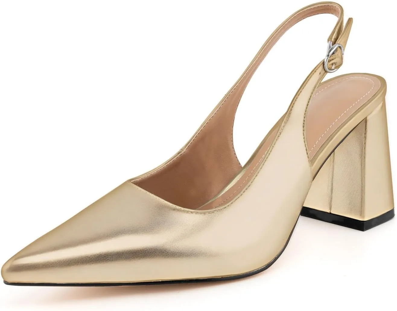 heelchic Slingback Heels for Women Block Heel Pointed Closed Toe Chunky Heel Slip on Wedding Dress Shoes Comfortable