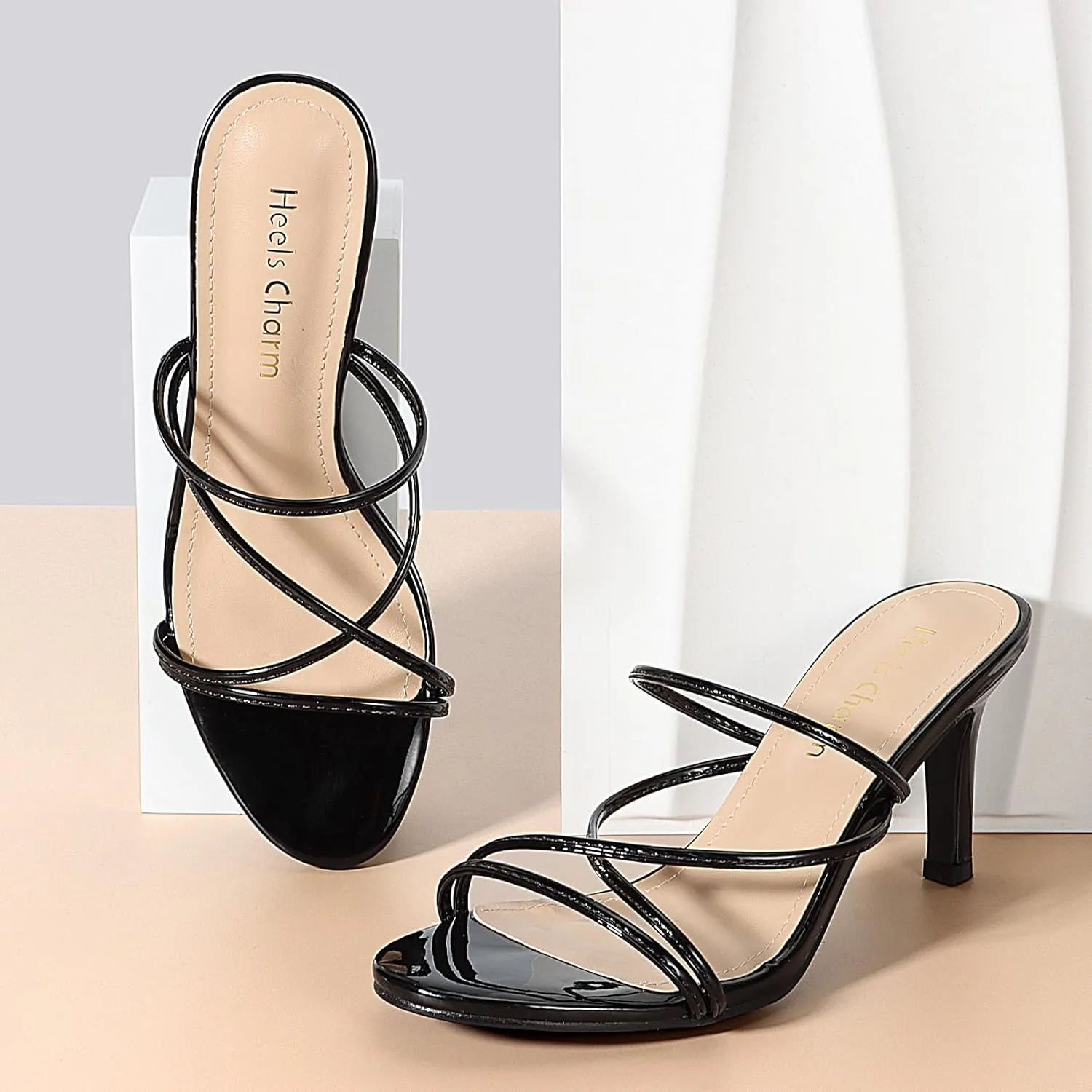 Heels Charm Women's Stiletto Heeled Sandals 3.27 Inches Open Toe Slip On High Heel Sandal Dress Dancing Sandals Daily Work Usual Party Wedding Shoes