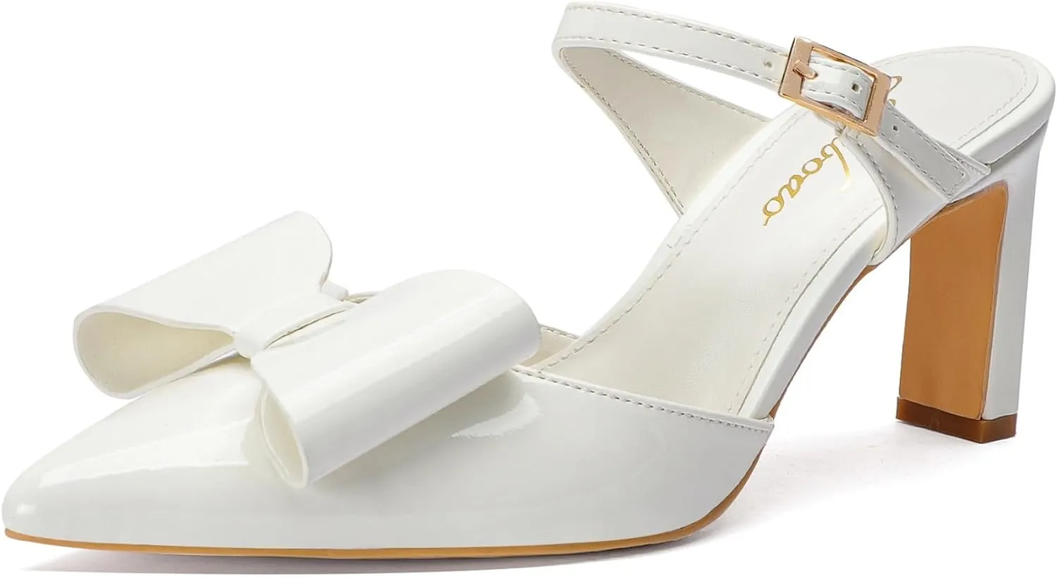 Heels for Women Closed Toe Bowkont Pumps Sexy Pointed Toe Ankle Buckle Strap Slip On Chunky Mid Heels Wedding Bridal Party Shoes