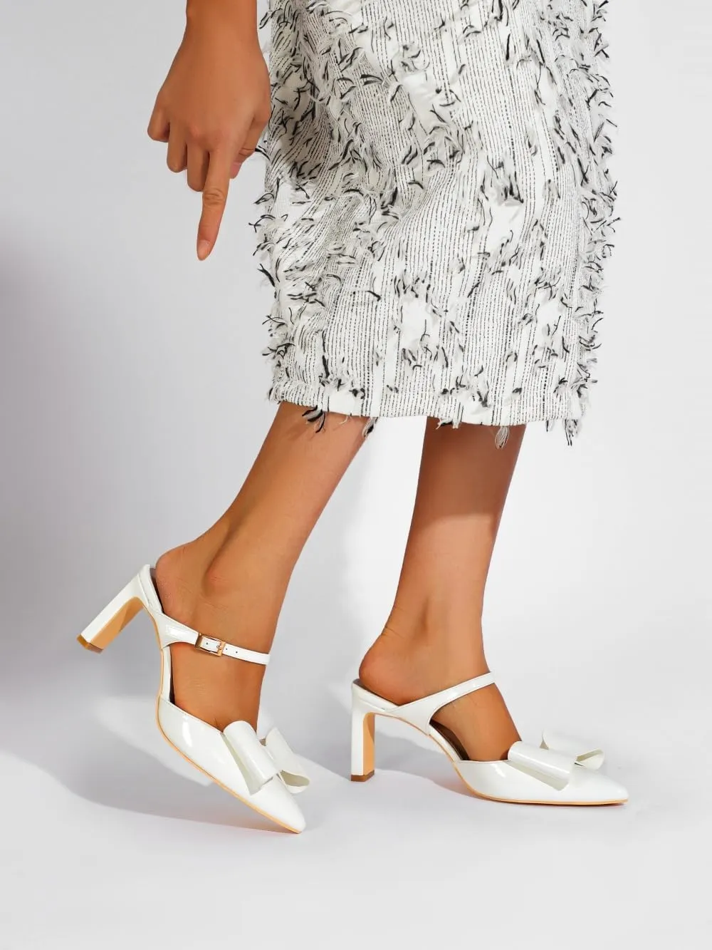 Heels for Women Closed Toe Bowkont Pumps Sexy Pointed Toe Ankle Buckle Strap Slip On Chunky Mid Heels Wedding Bridal Party Shoes