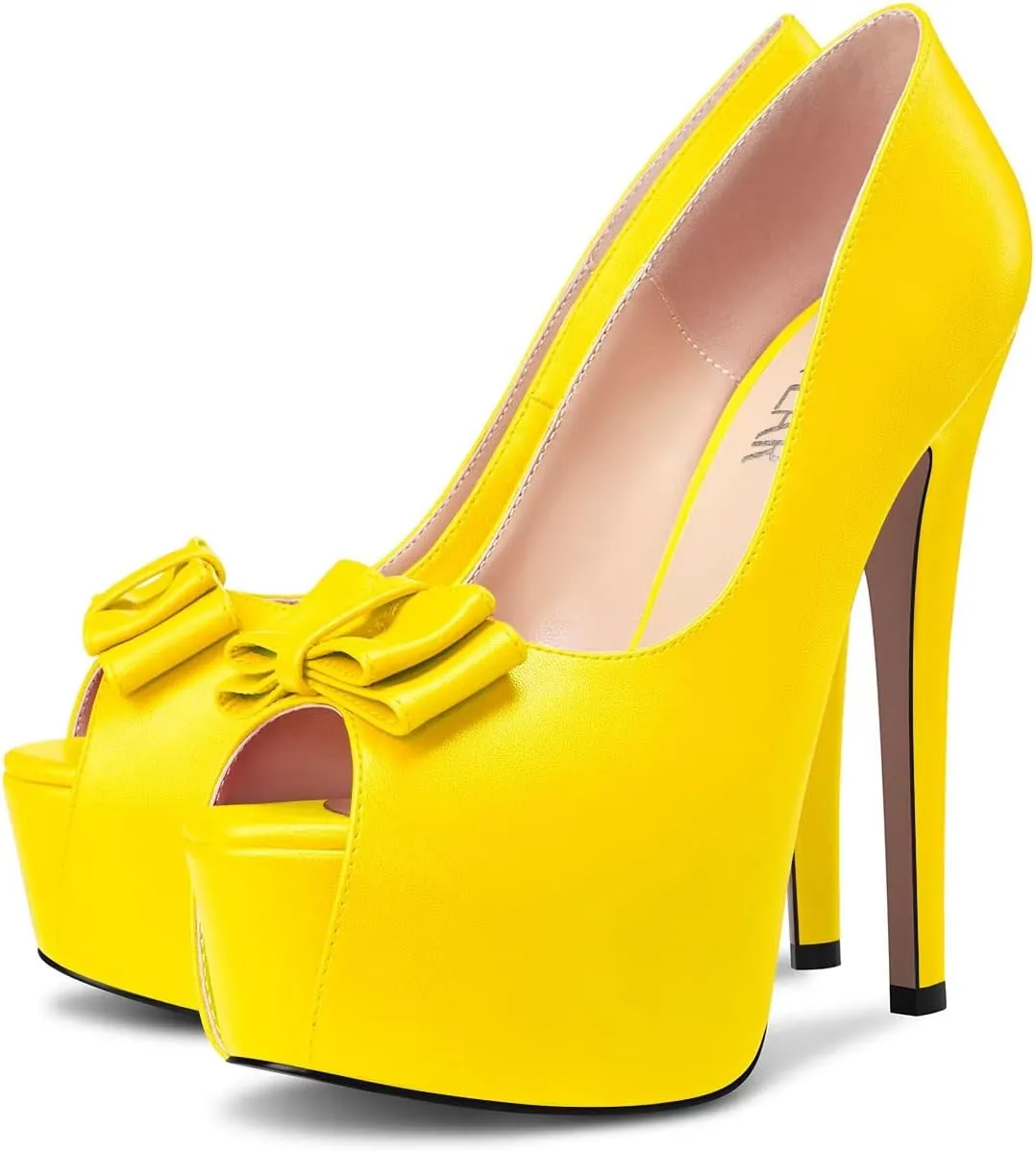 HEUIVZAR Women Platform Stiletto High Heel Peep Open Toe Pumps Slip-on Bow-Knot Wedding Party Dress 5.9 Inches Heels