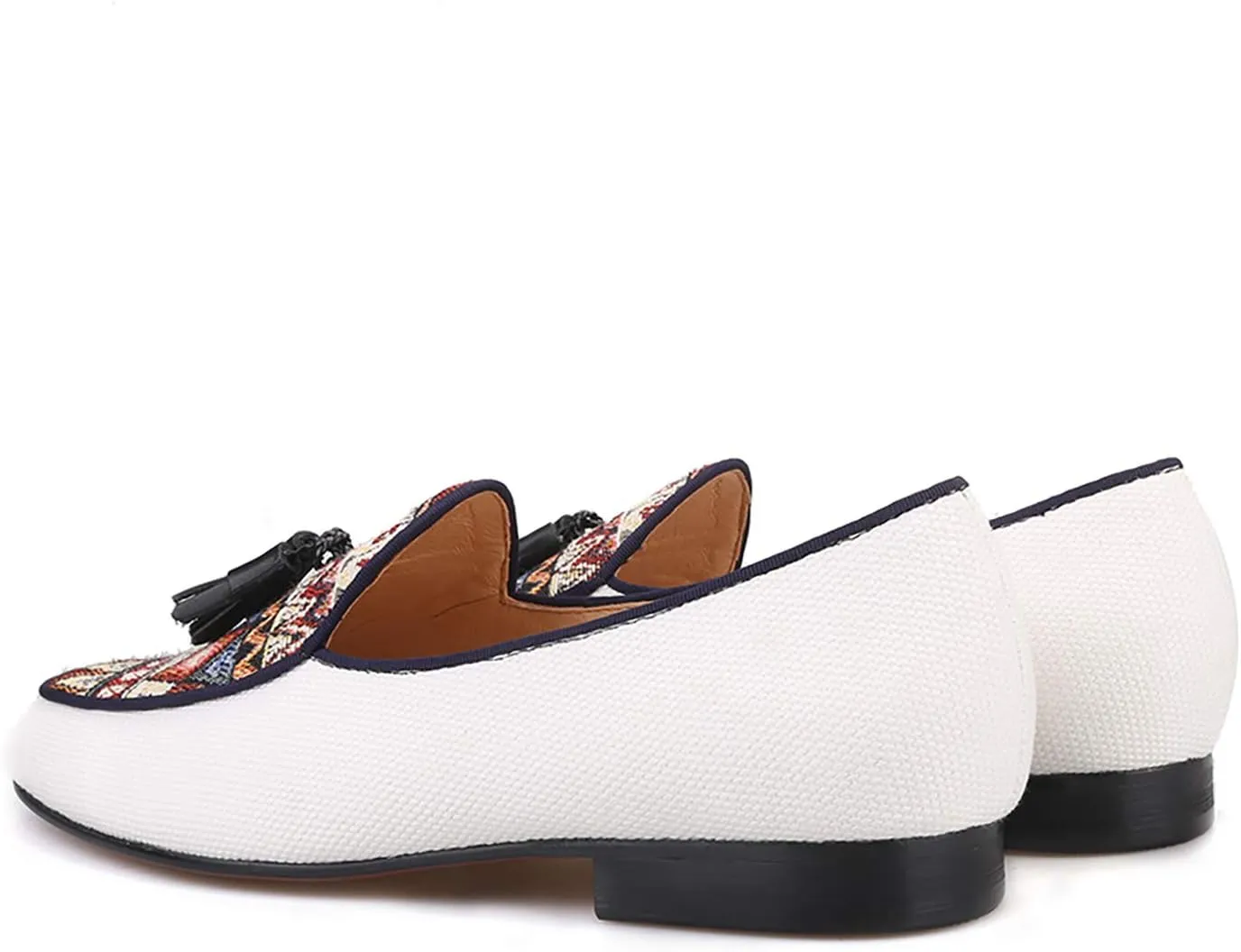 HI&HANN Men Cotton Canvas of Paisley Pattern Men Loafers Fashion Party and Wedding Men Tassel Shoes Dress Loafer Smoking Slipper Male's Flats