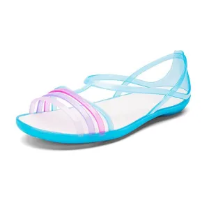 HINDOLA Women's Colorful Neon Jelly Sandals Casual Summer Slides Gladiator Flat Jellies Sandals