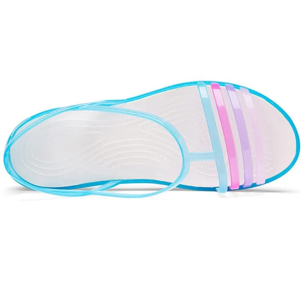 HINDOLA Women's Colorful Neon Jelly Sandals Casual Summer Slides Gladiator Flat Jellies Sandals