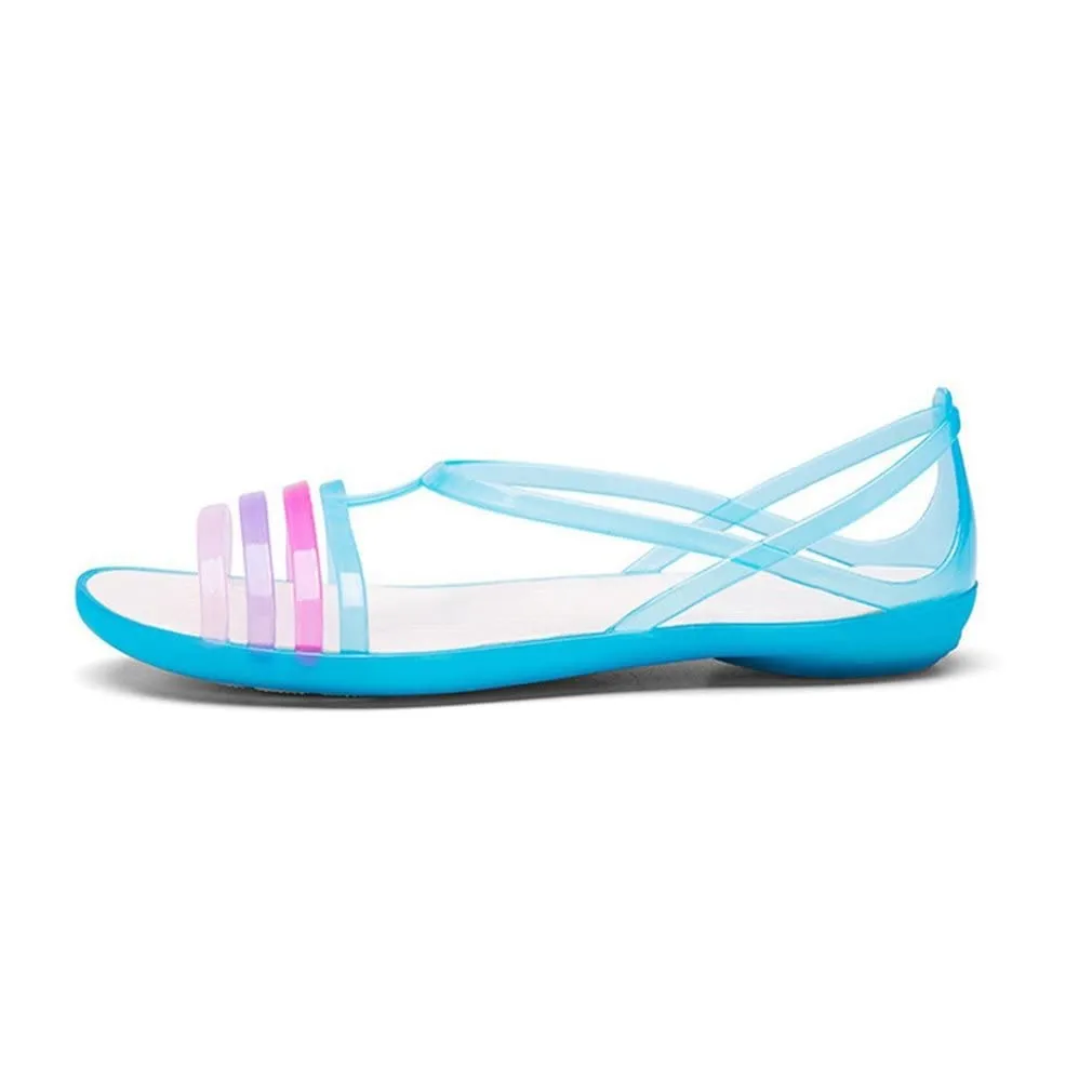 HINDOLA Women's Colorful Neon Jelly Sandals Casual Summer Slides Gladiator Flat Jellies Sandals