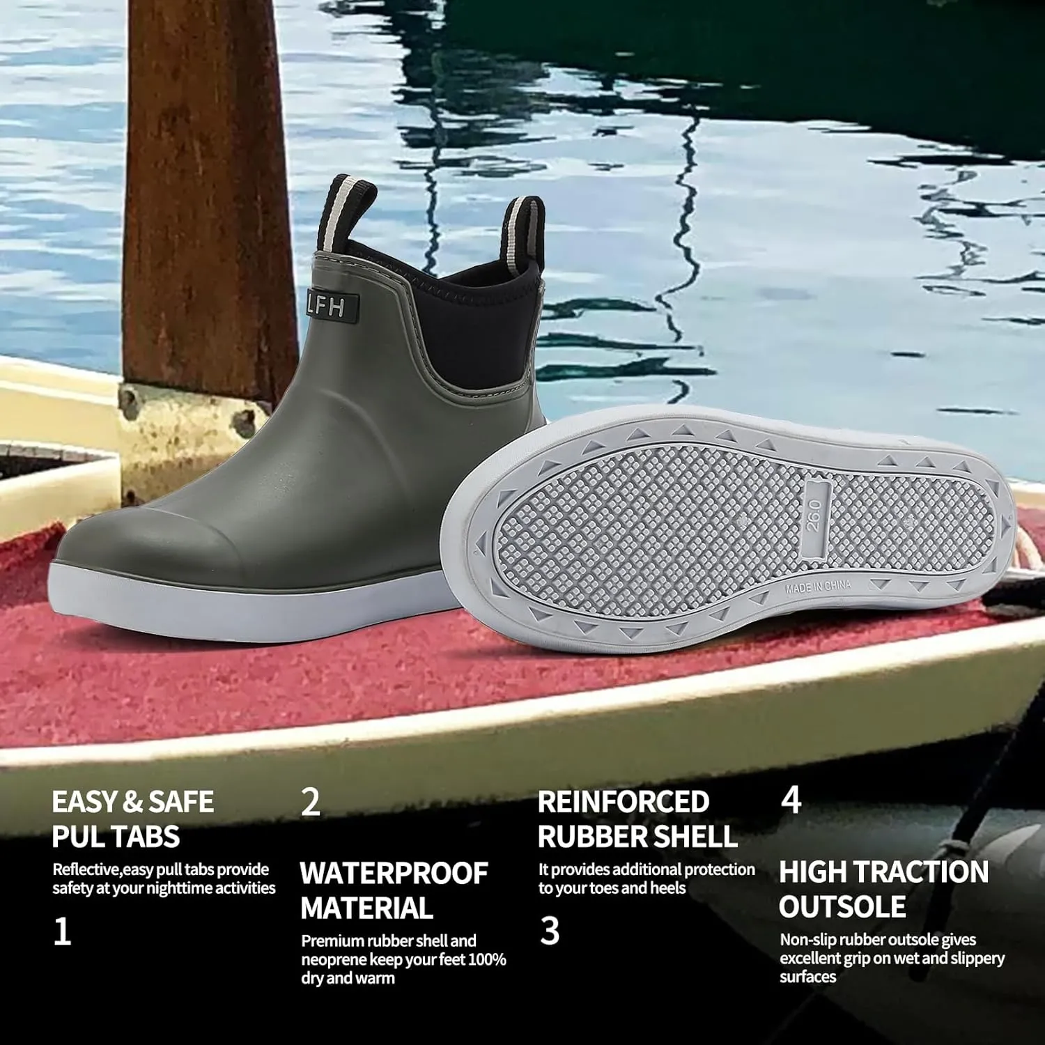 Hsttgsr Men's Deck Boots, Rubber Rain Boots Waterproof Fishing Boots, Ankle Anti-Slip High Traction Boots for Professional Premium Neoprene, Garden Boots Shoes Footwear Booties for Men Outdoor Work