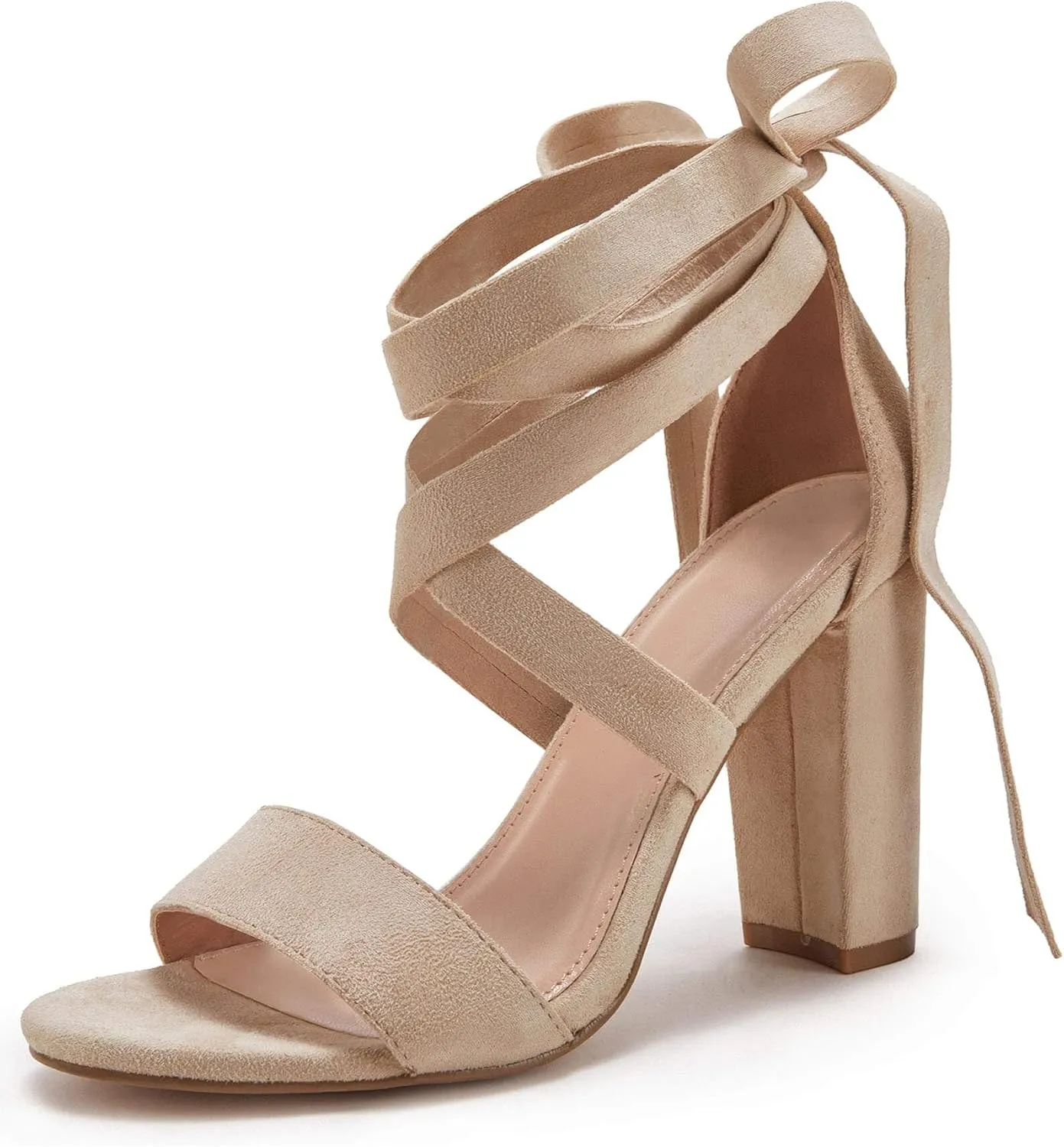 Huiyuzhi Womens Strappy Heels Lace up High Heeled Sandals Chunky Block Ankle Tie Pumps Dress Party Shoes