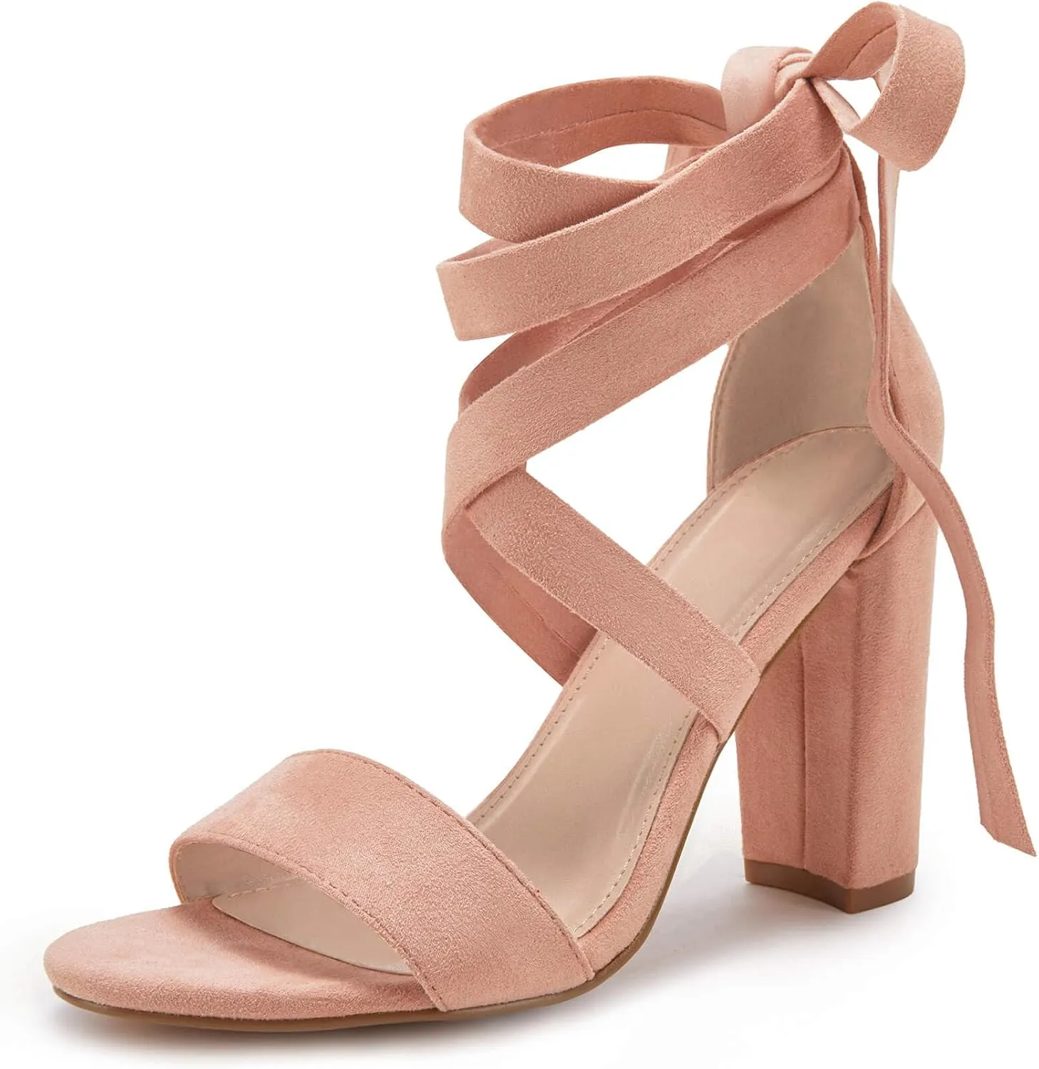 Huiyuzhi Womens Strappy Heels Lace up High Heeled Sandals Chunky Block Ankle Tie Pumps Dress Party Shoes