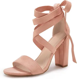 Huiyuzhi Womens Strappy Heels Lace up High Heeled Sandals Chunky Block Ankle Tie Pumps Dress Party Shoes