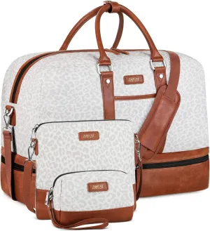 IBFUN Weekender Bags for Women, Large Overnight Bag Canvas Travel Duffel Bag Carry On Tote with Shoe Compartment 21" 3Pcs Set