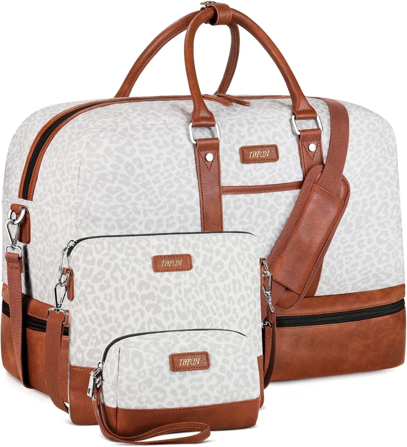 IBFUN Weekender Bags for Women, Large Overnight Bag Canvas Travel Duffel Bag Carry On Tote with Shoe Compartment 21" 3Pcs Set