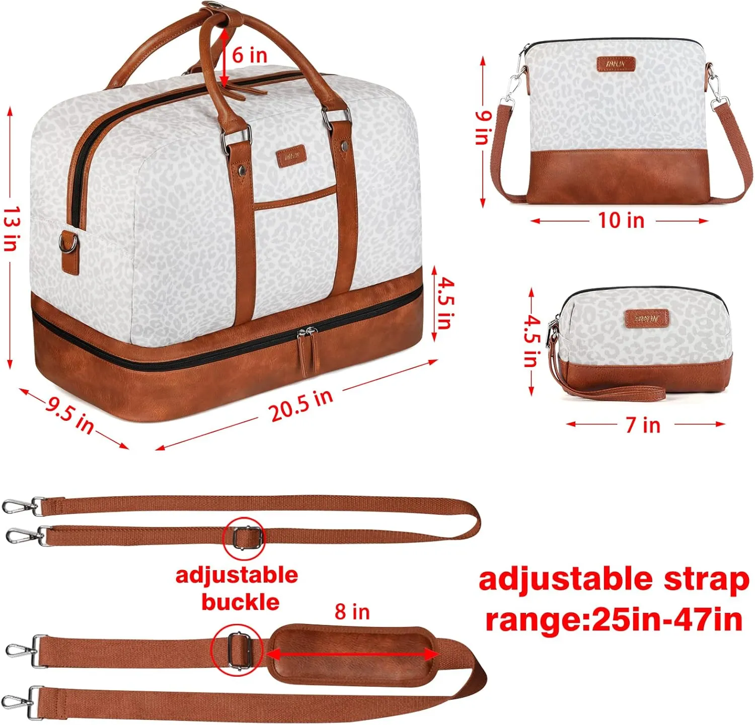 IBFUN Weekender Bags for Women, Large Overnight Bag Canvas Travel Duffel Bag Carry On Tote with Shoe Compartment 21" 3Pcs Set