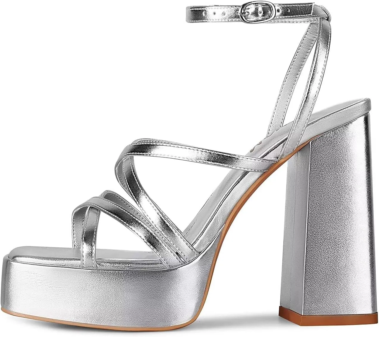 ISNOM Platform Chunky Heels for Women, Block Heel Sandals with Open Square Toe and Ankle Strap