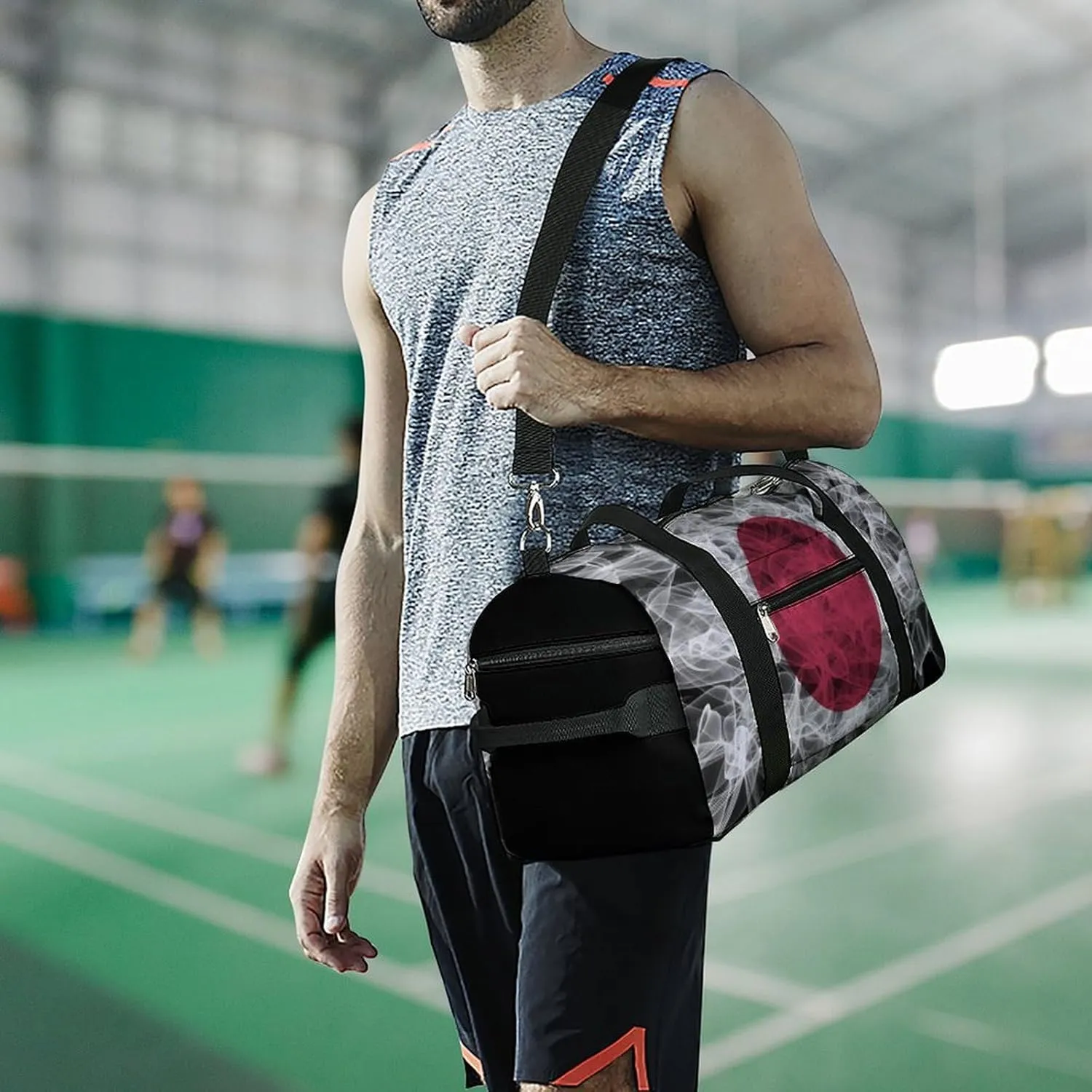 Japan Flag Smoke Style Travel Duffel Bag with Shoe Compartment for Gym Yoga Beach Weekender