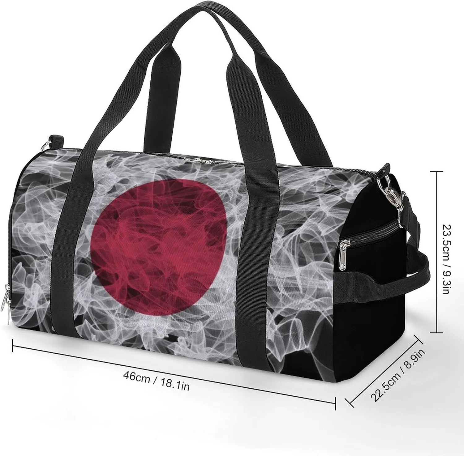 Japan Flag Smoke Style Travel Duffel Bag with Shoe Compartment for Gym Yoga Beach Weekender