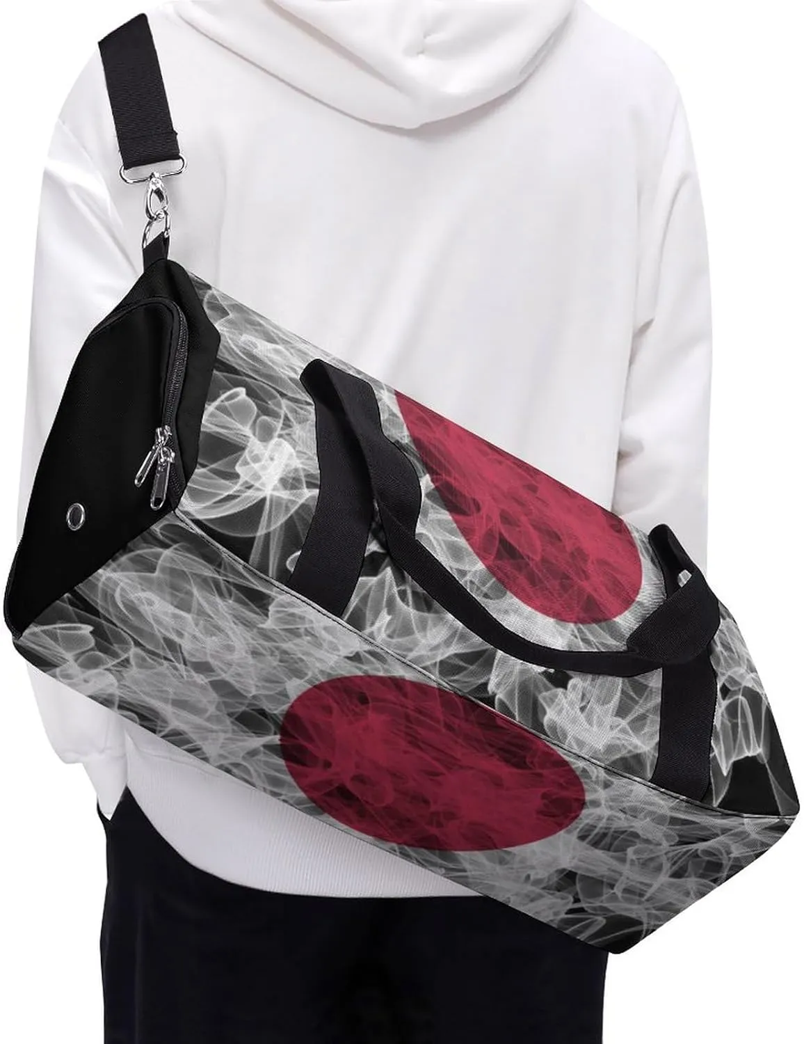 Japan Flag Smoke Style Travel Duffel Bag with Shoe Compartment for Gym Yoga Beach Weekender
