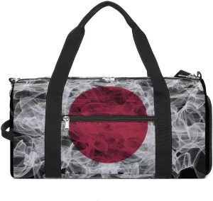 Japan Flag Smoke Style Travel Duffel Bag with Shoe Compartment for Gym Yoga Beach Weekender