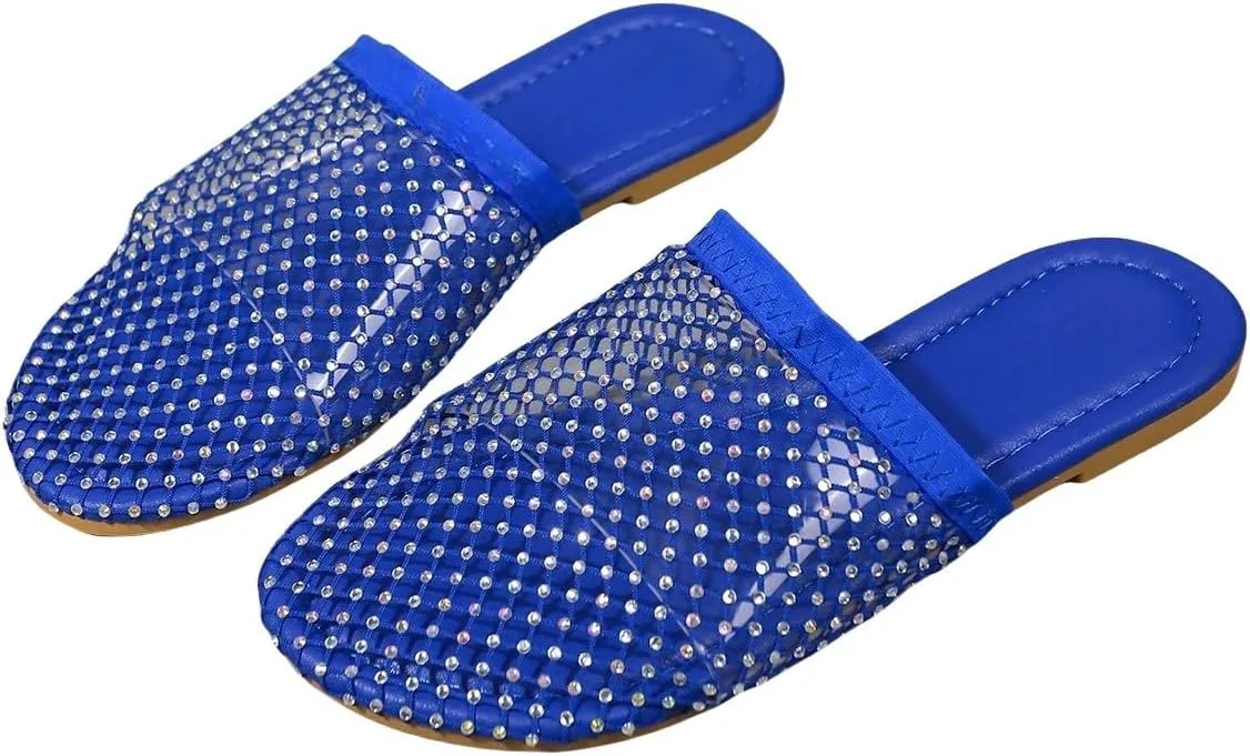 Jelly Mules for Women, Closed Toe Hollow Mesh Clear Slides Fishnet Flat Sandals Summer Beach Slip On Jellies Slippers