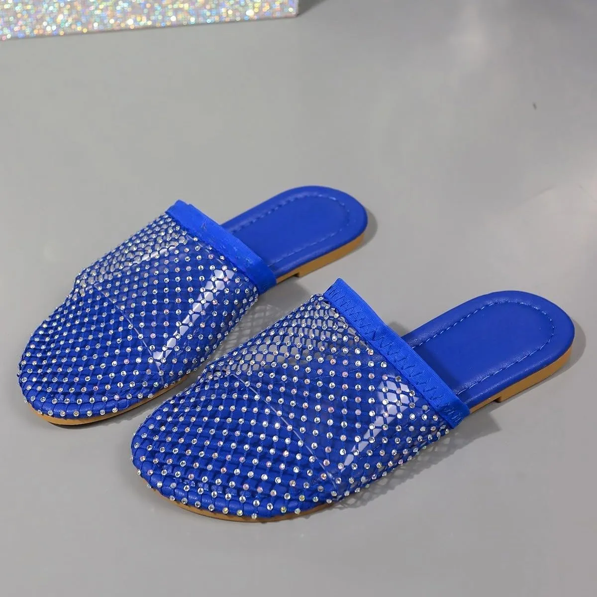 Jelly Mules for Women, Closed Toe Hollow Mesh Clear Slides Fishnet Flat Sandals Summer Beach Slip On Jellies Slippers