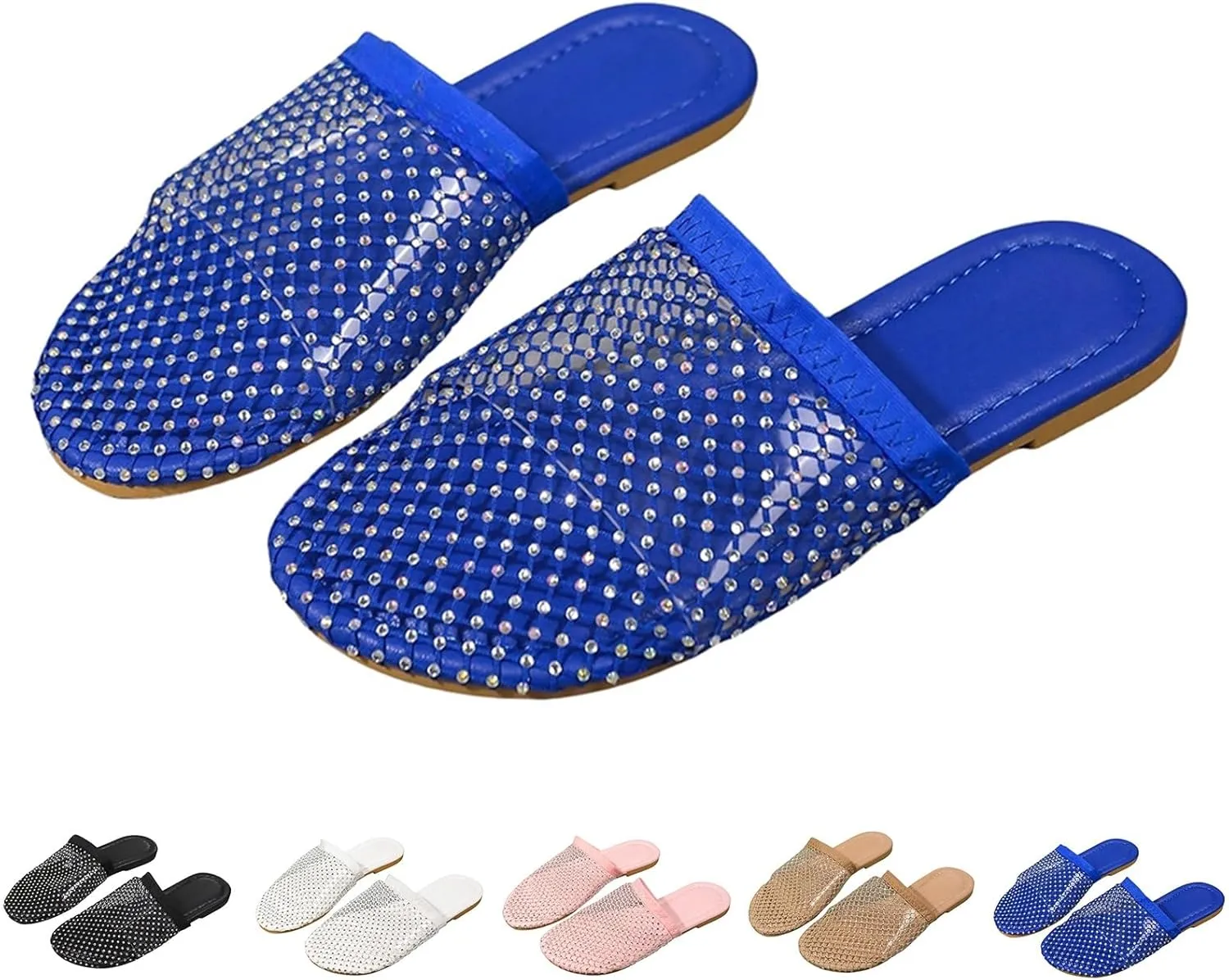 Jelly Mules for Women, Closed Toe Hollow Mesh Clear Slides Fishnet Flat Sandals Summer Beach Slip On Jellies Slippers