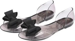 Jelly Sandals Slides Flat Jelly Shoes Fish Mouth Sandal Bowknot Sandals Beach Shoes Clear Jelly Bow Sandals for Women (7. 5US, 5UK 38. 5EU, 9. 6285Inch)