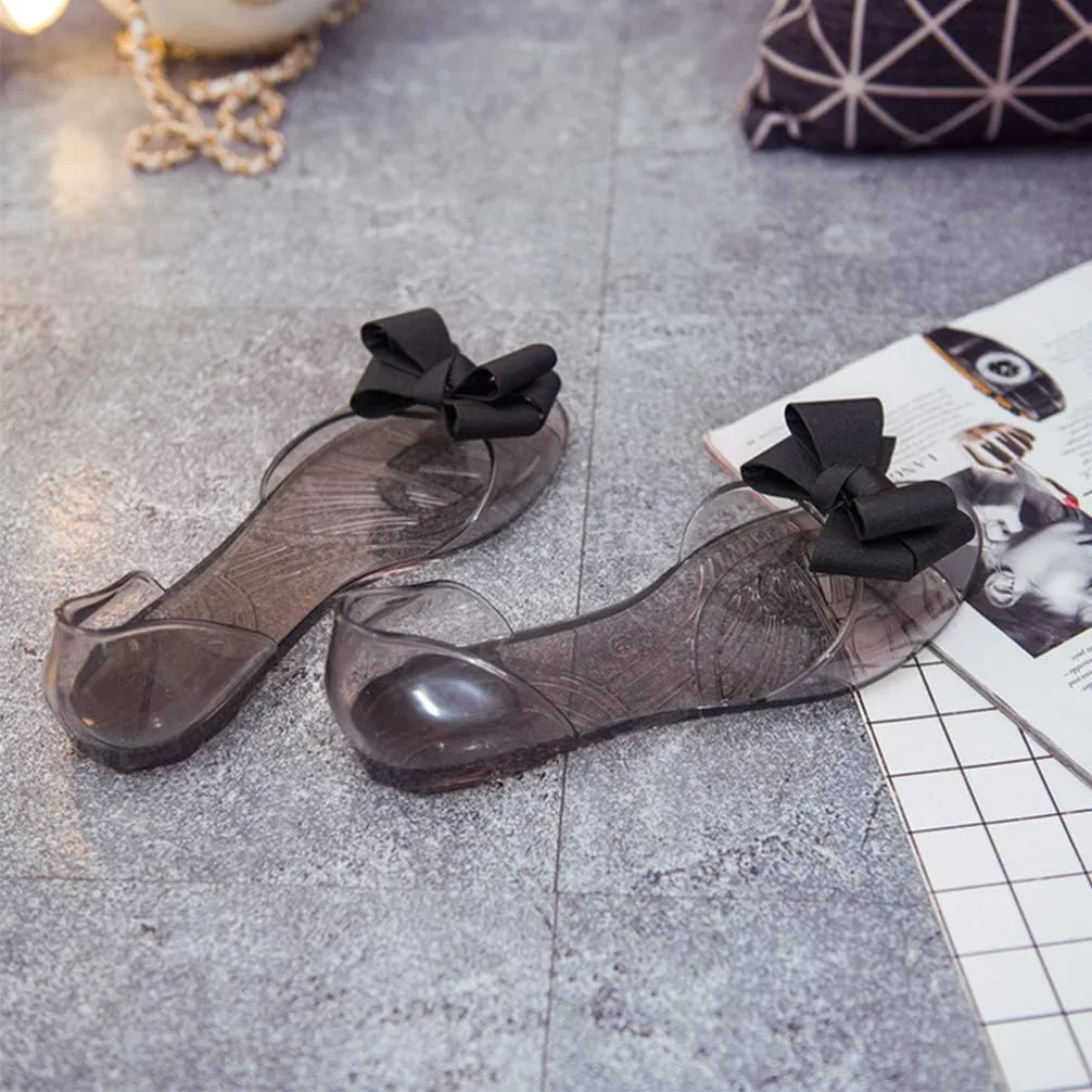 Jelly Sandals Slides Flat Jelly Shoes Fish Mouth Sandal Bowknot Sandals Beach Shoes Clear Jelly Bow Sandals for Women (7. 5US, 5UK 38. 5EU, 9. 6285Inch)
