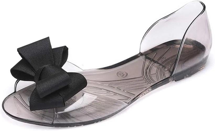 Jelly Sandals Slides Flat Jelly Shoes Fish Mouth Sandal Bowknot Sandals Beach Shoes Clear Jelly Bow Sandals for Women (7. 5US, 5UK 38. 5EU, 9. 6285Inch)