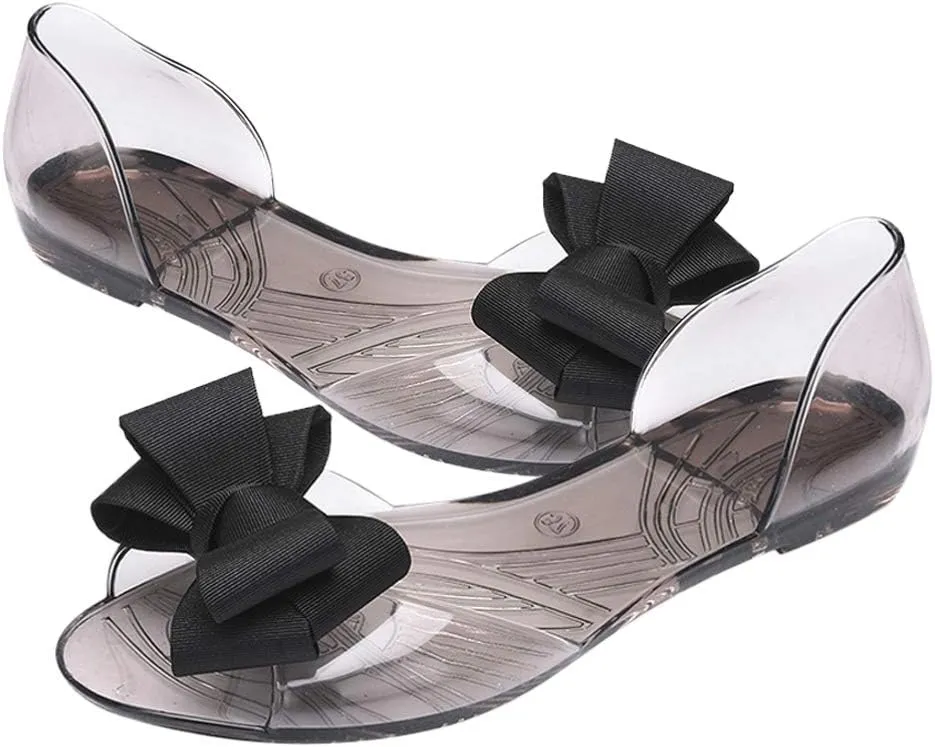 Jelly Sandals Slides Flat Jelly Shoes Fish Mouth Sandal Bowknot Sandals Beach Shoes Clear Jelly Bow Sandals for Women (7. 5US, 5UK 38. 5EU, 9. 6285Inch)