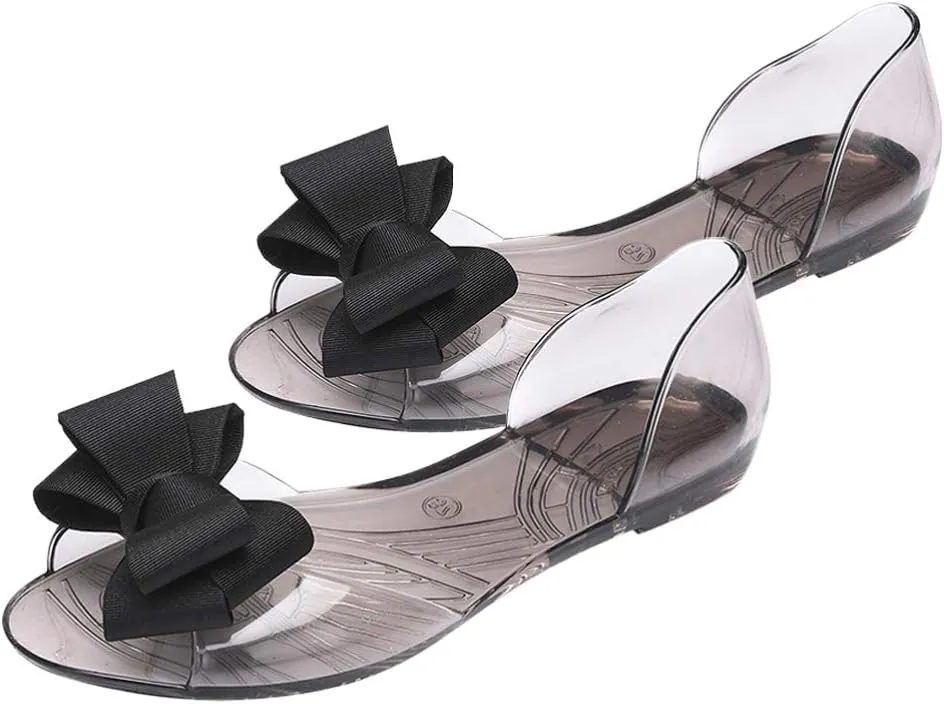 Jelly Sandals Slides Flat Jelly Shoes Fish Mouth Sandal Bowknot Sandals Beach Shoes Clear Jelly Bow Sandals for Women (7. 5US, 5UK 38. 5EU, 9. 6285Inch)