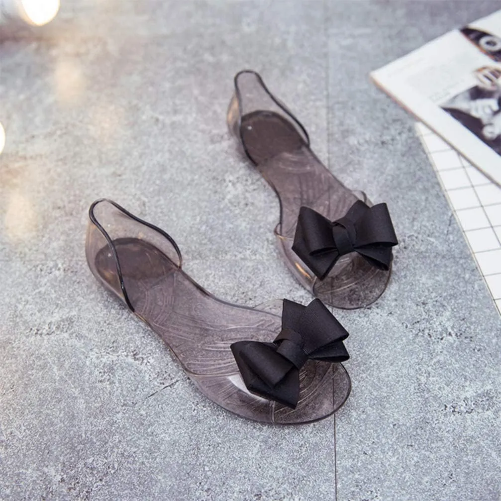 Jelly Sandals Slides Flat Jelly Shoes Fish Mouth Sandal Bowknot Sandals Beach Shoes Clear Jelly Bow Sandals for Women (7. 5US, 5UK 38. 5EU, 9. 6285Inch)
