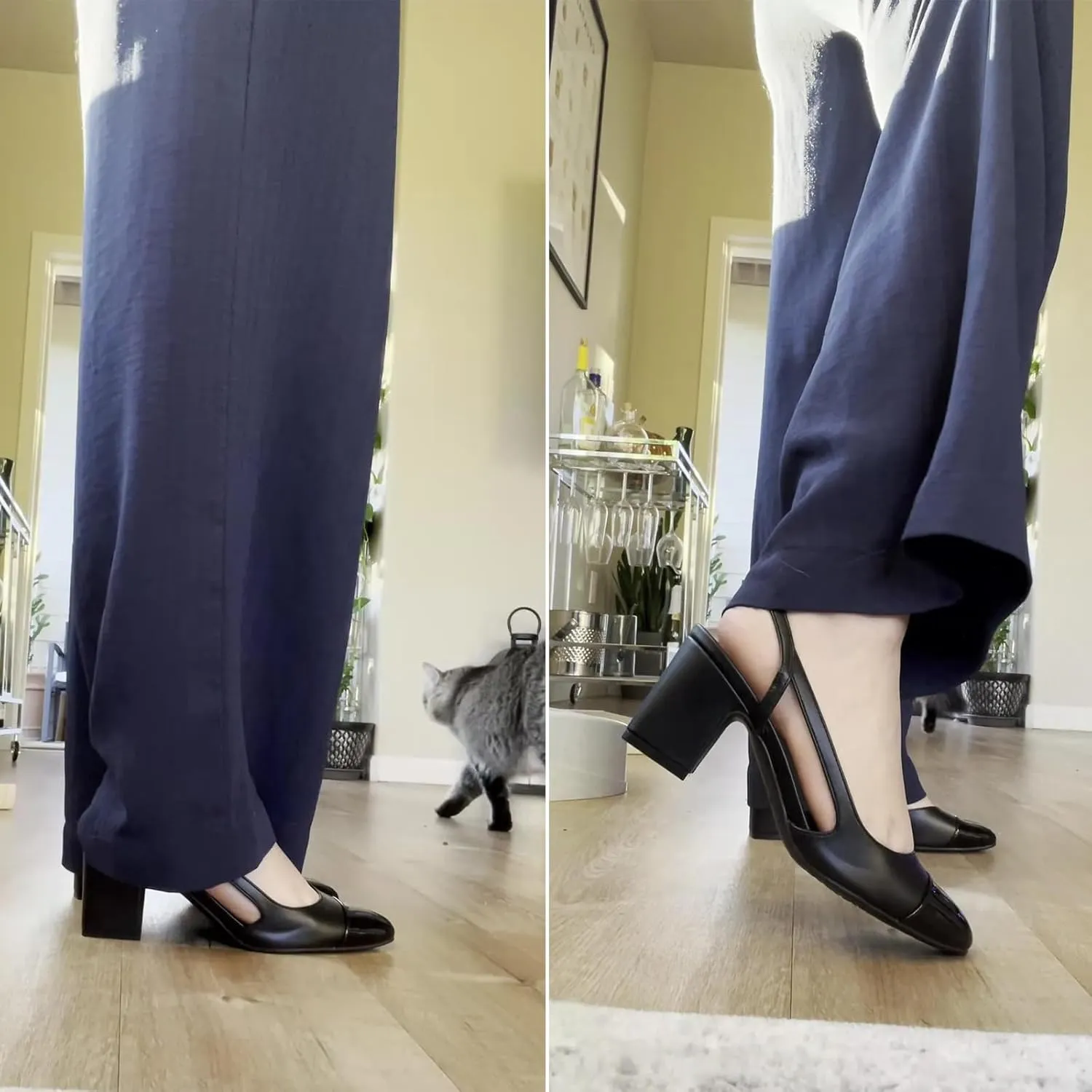 JENN ARDOR Closed Toe Chunky Heels Slingback Pumps Block Dress Shoes Women Comfort Classic Splicing Pointy Cap Toe Low Heels Sandals 2.5 inch for Wedding