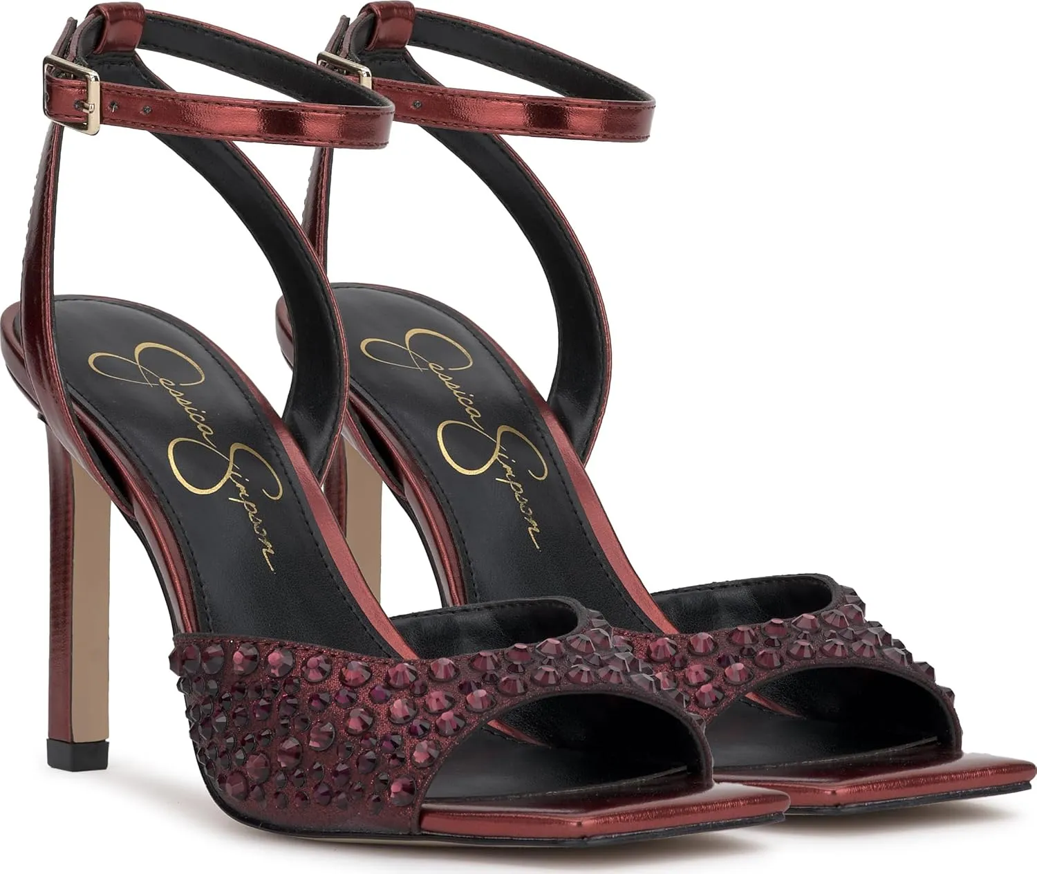 Jessica Simpson Womens Lendall Square Open Toe Ankle Strap Pumps