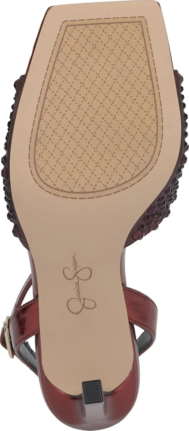 Jessica Simpson Womens Lendall Square Open Toe Ankle Strap Pumps