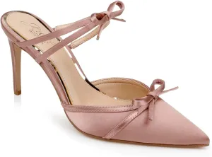 Jewel Badgley Mischka Klarise Pointed Toe Satin Double Bow Mules