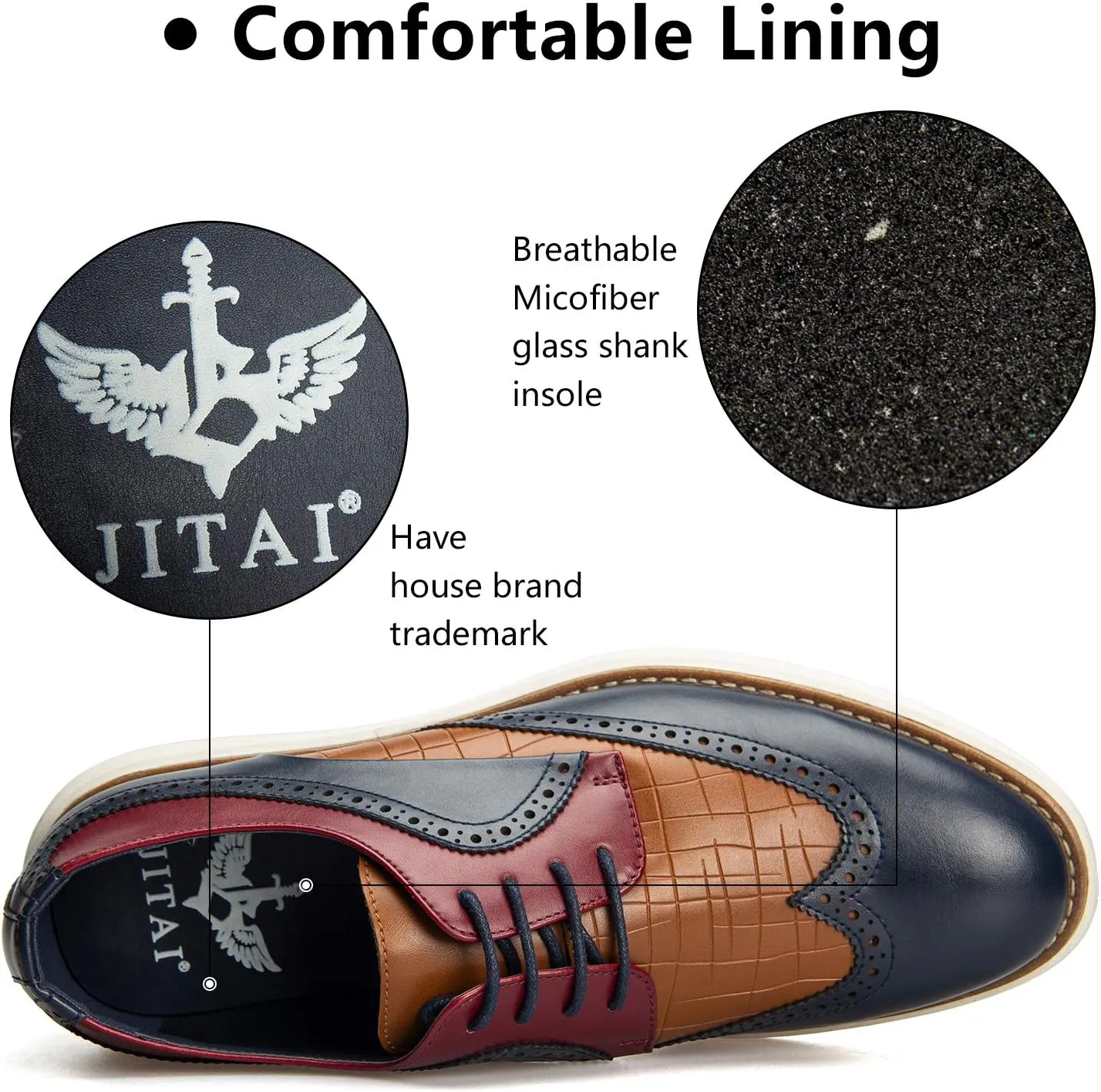 JITAI Men's Oxford Shoes,Dress Shoes Lace-up Wingtip Brogue Shoe Mens Lightweight Fashion Shoes.