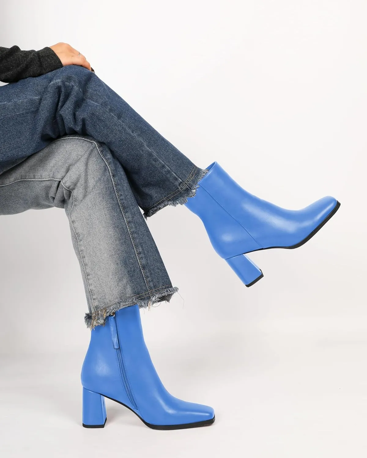 Joseywade Womens Ankle Boots Chunky Heel Boots Ankle Booties Square Toe 3 Inch Side Zip Boots Fall Shoes US Size 5-13