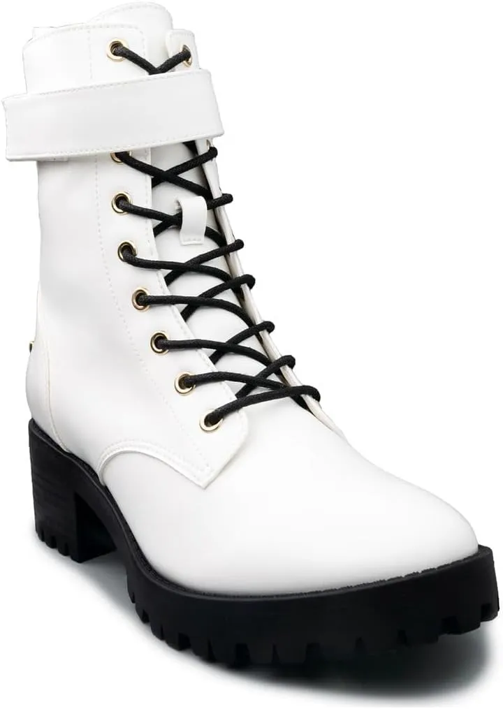 JUICY COUTURE Women's Lace Up Lug Sole Hiker Booties with Faux Fur Cuff, Winter Fashion Ankle Boots, Outdoor Hiking Shoes