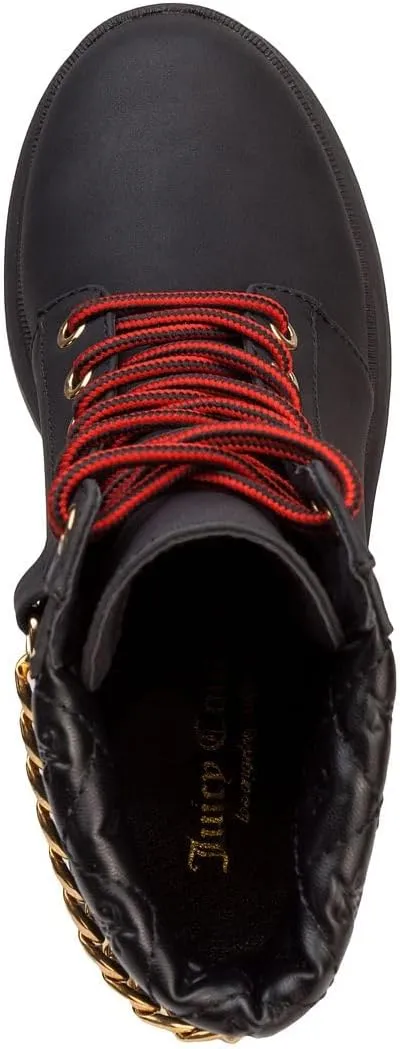 JUICY COUTURE Women's Lace Up Lug Sole Hiker Booties with Faux Fur Cuff, Winter Fashion Ankle Boots, Outdoor Hiking Shoes
