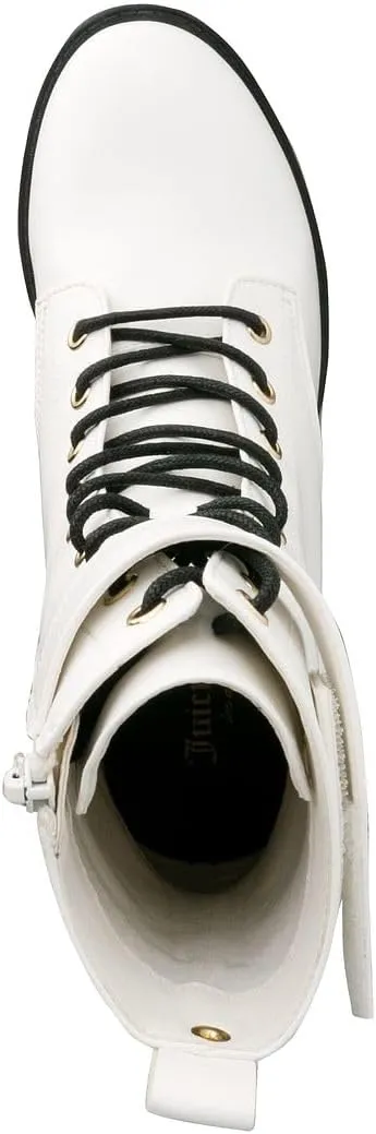 JUICY COUTURE Women's Lace Up Lug Sole Hiker Booties with Faux Fur Cuff, Winter Fashion Ankle Boots, Outdoor Hiking Shoes