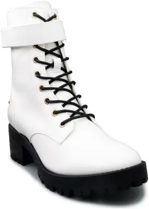 JUICY COUTURE Women's Lace Up Lug Sole Hiker Booties with Faux Fur Cuff, Winter Fashion Ankle Boots, Outdoor Hiking Shoes