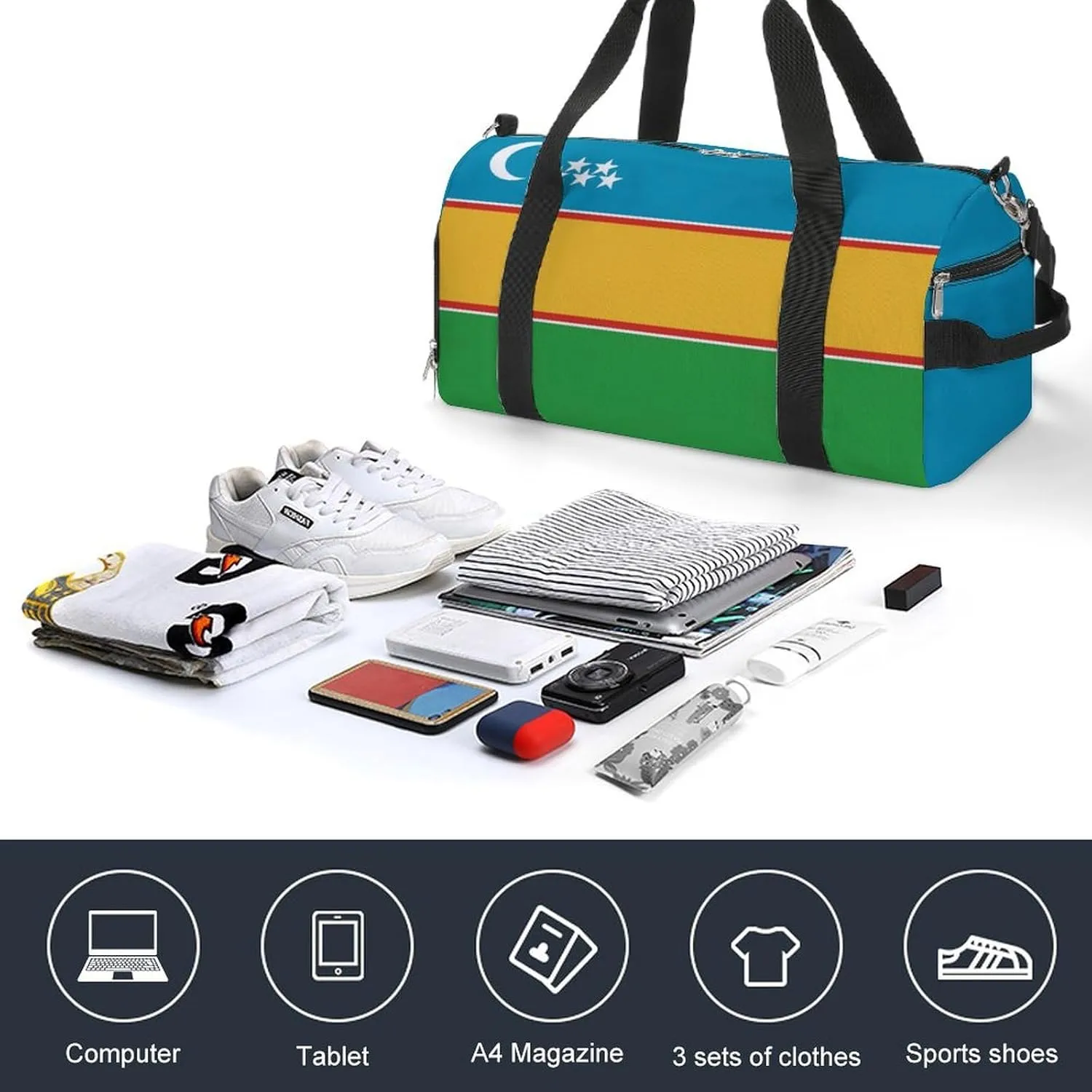 Karakalpakstan Flag Duffel Bag for Men Women Waterproof with Shoe Compartment