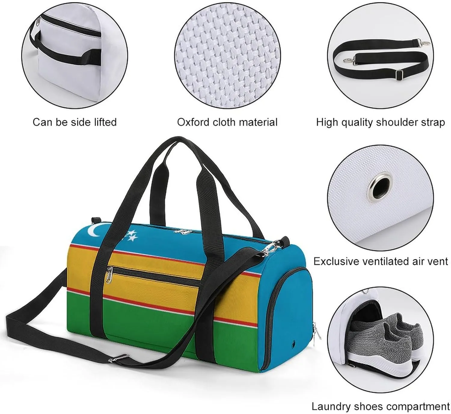 Karakalpakstan Flag Duffel Bag for Men Women Waterproof with Shoe Compartment