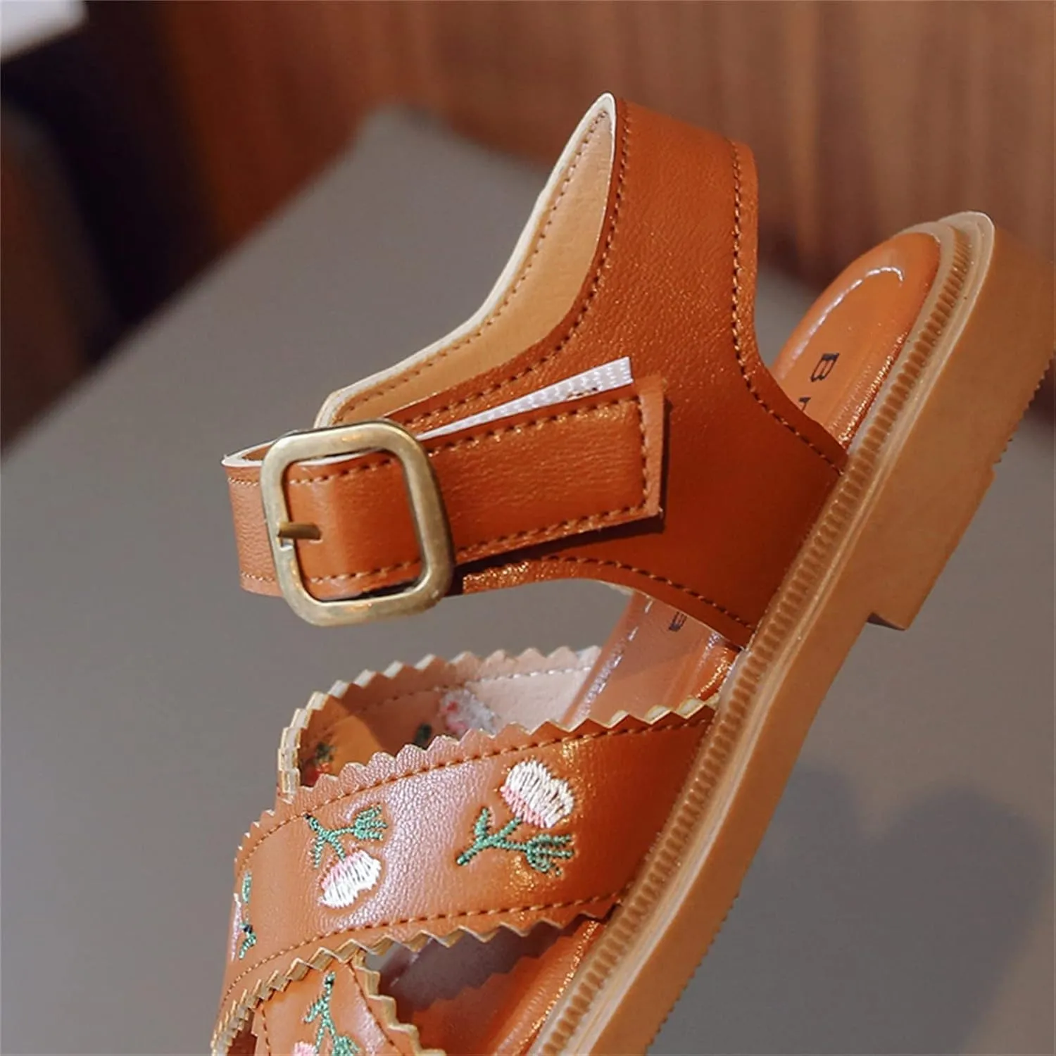 Kids Platform Sandals Open Toe Embroidered Buckle Casual Shoes Ankle Strap Close Back Summer Flat Sandal For Boy