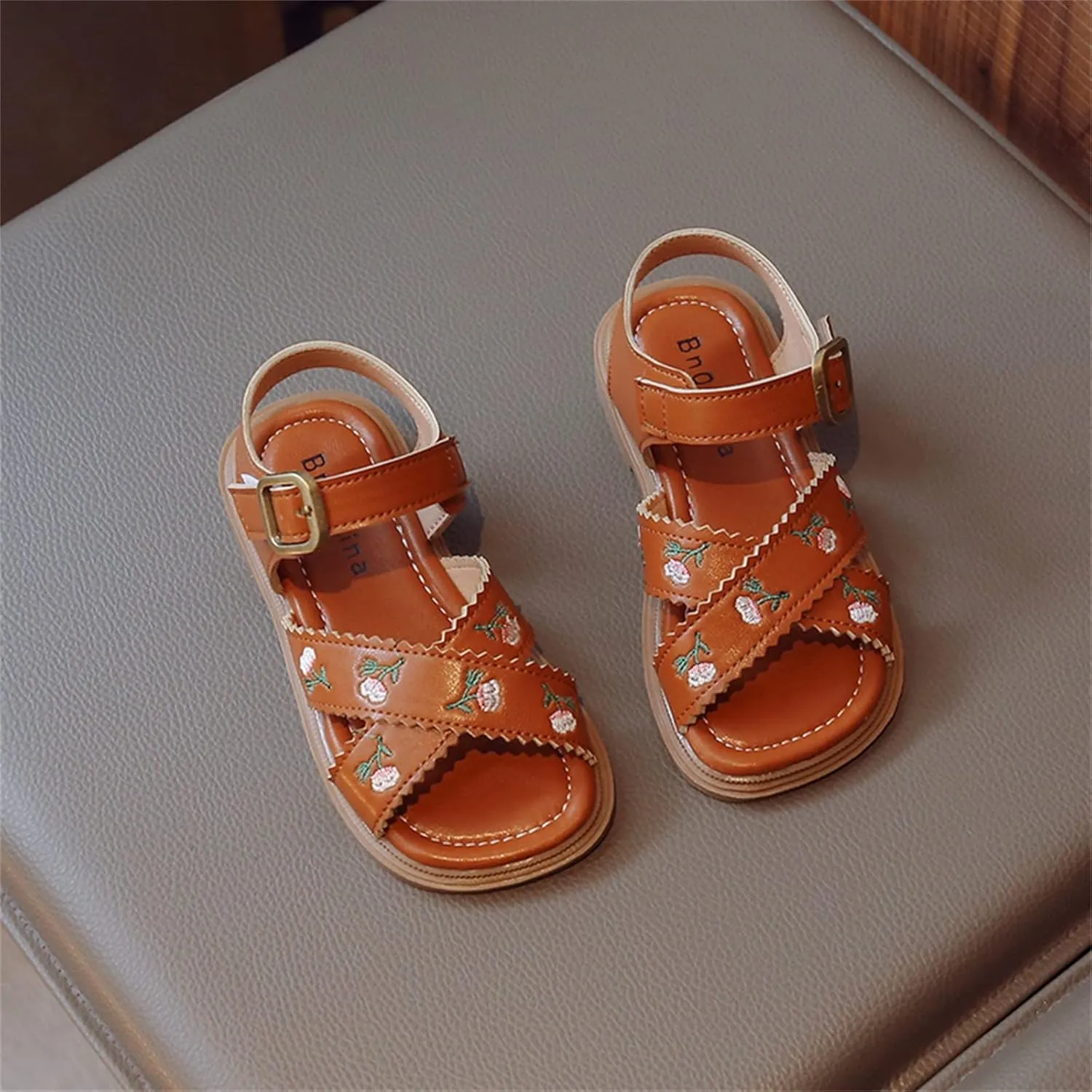 Kids Platform Sandals Open Toe Embroidered Buckle Casual Shoes Ankle Strap Close Back Summer Flat Sandal For Boy